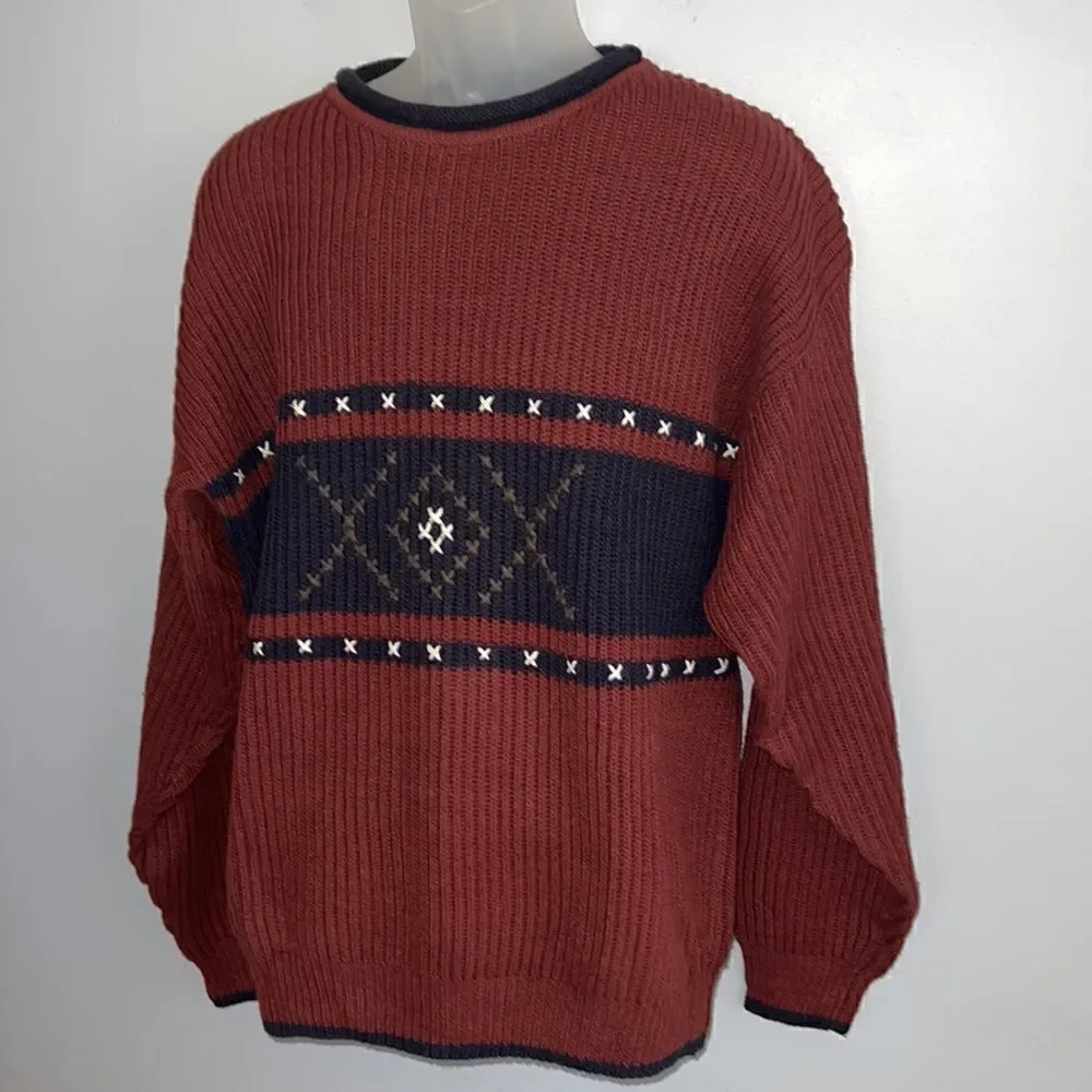 Men’s M Robert Bruce vintage Thick chunky knit sweater hand stitched detail
